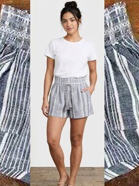REWASH Linen Blend Striped Smocked Shorts Size S‎